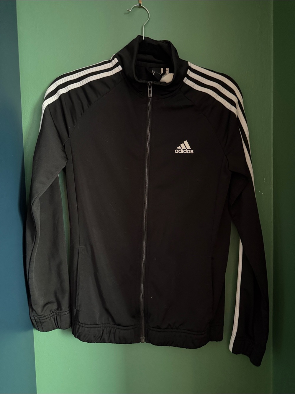 adidas Black Lightweight Track Jacket with White Stripes